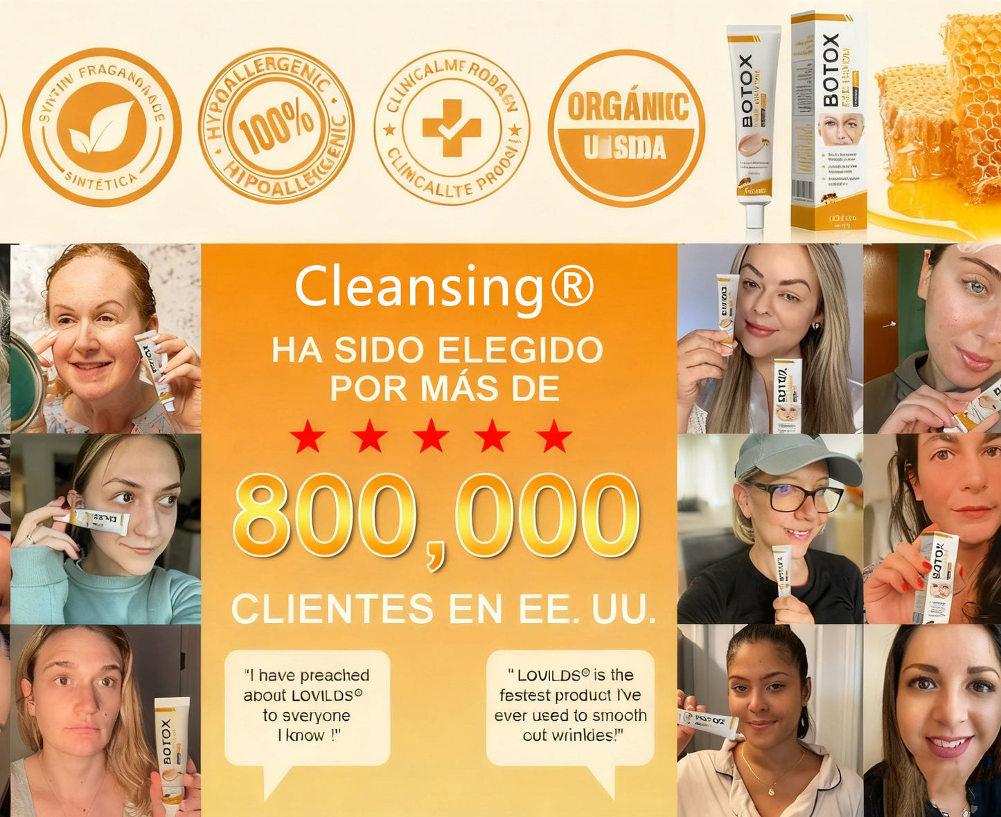 Crema Cleansing® para eliminar arrugas con veneno de abeja y botox (fabricada y enviada desde EE. UU.)