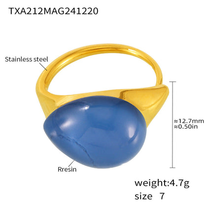 Multi colored droplet resin stainless steel ring