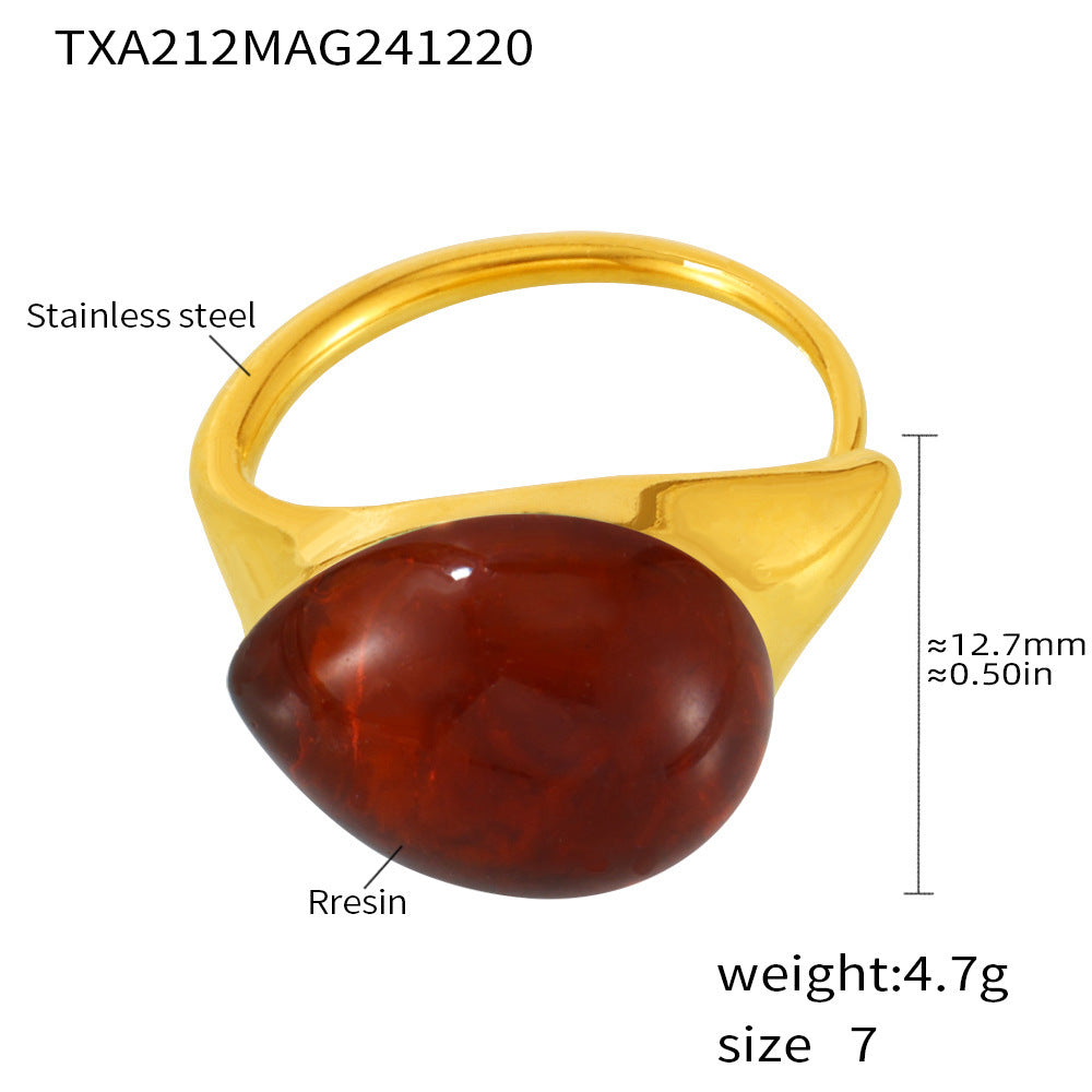 Multi colored droplet resin stainless steel ring