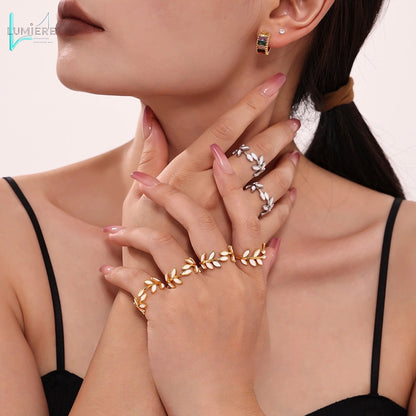 Stainless steel plated 18k gold branch leaf drip oil ring