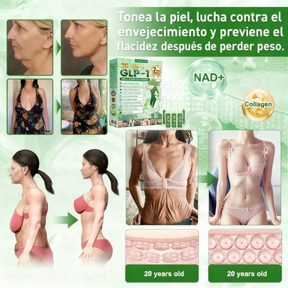 Cleansing® GLP-1 7-Day Intestinal Cleansing and Slimming Oral Liquid contiene 600 mil millones de probióticos vivos para ayudar con el control de peso, la digestión, el aumento de energía y la salud general. Resultados visibles en 7 días.