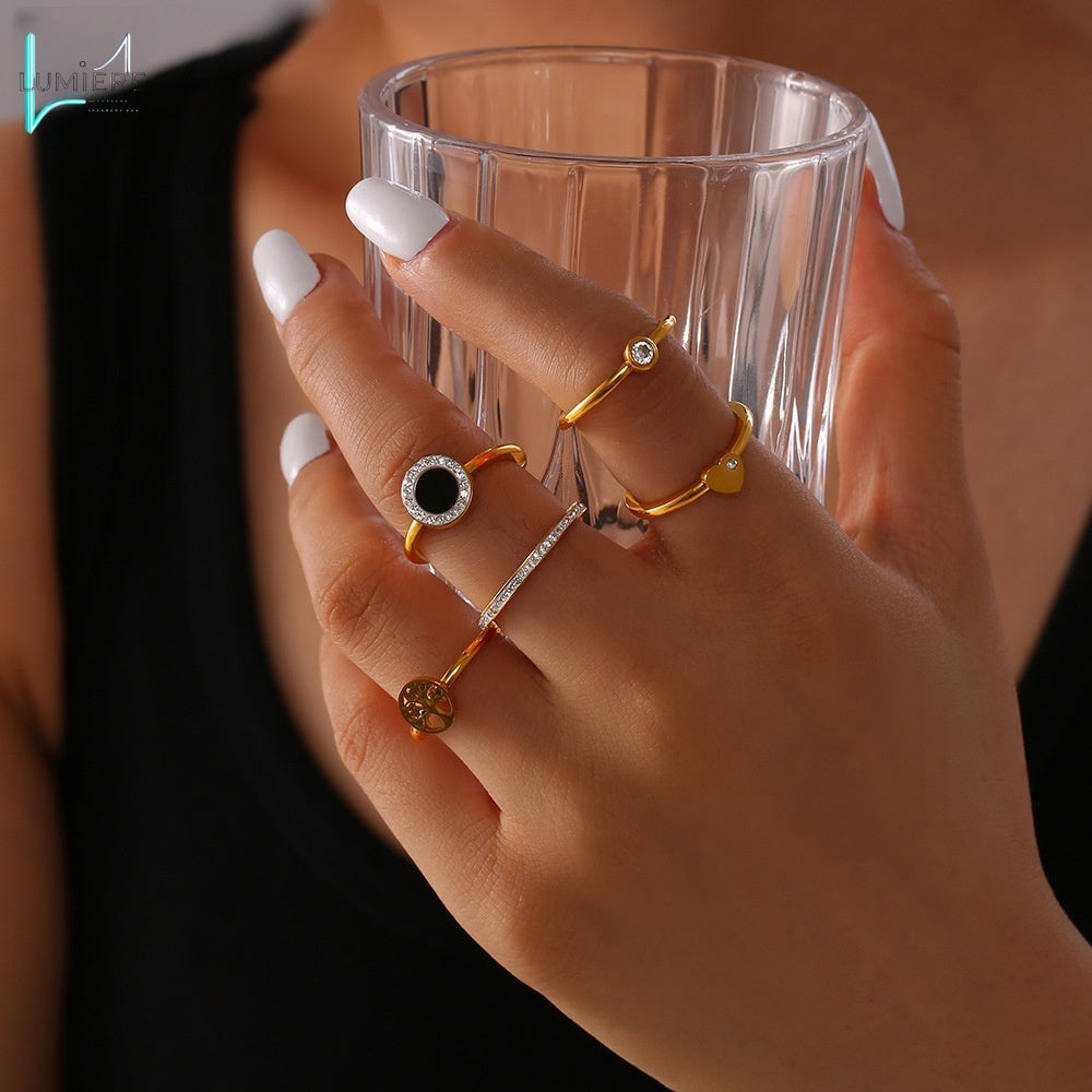 Life Tree Smooth Titanium Steel 18K Genuine Gold Plated Ring