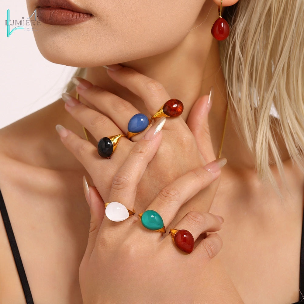 Multi colored droplet resin stainless steel ring