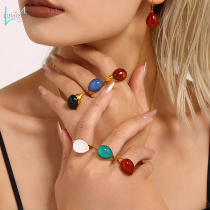 Multi colored droplet resin stainless steel ring