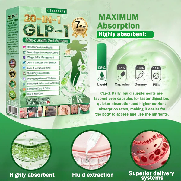 Cleansing® GLP-1 20-in-1 Weight Loss Supplement (Visible Results in 7 Days) helps improve obesity, cardiovascular health, diabetes, gut health, joint problems, firmer skin, and increased energy.