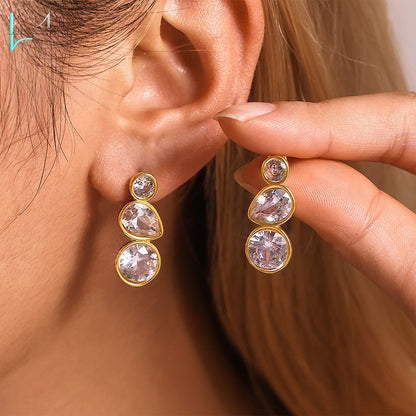 Water droplet inlaid zircon 18K gold earrings