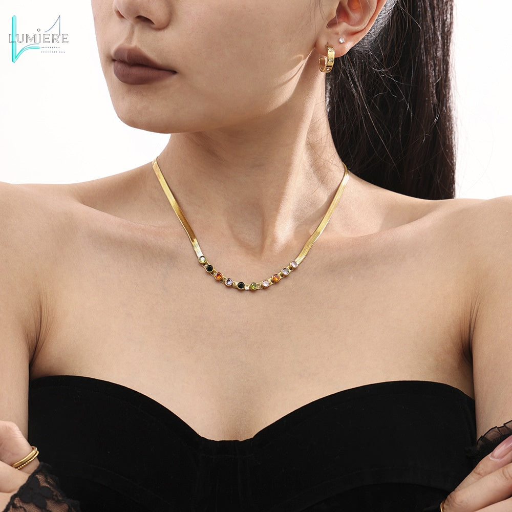 Colorful zircon 18K gold necklace bracelet