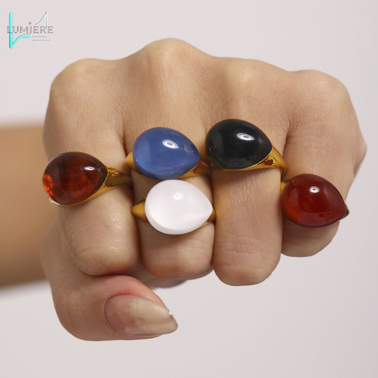 Multi colored droplet resin stainless steel ring