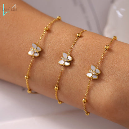 Zircon Titanium Steel 18k Gold Butterfly Ball Bracelet