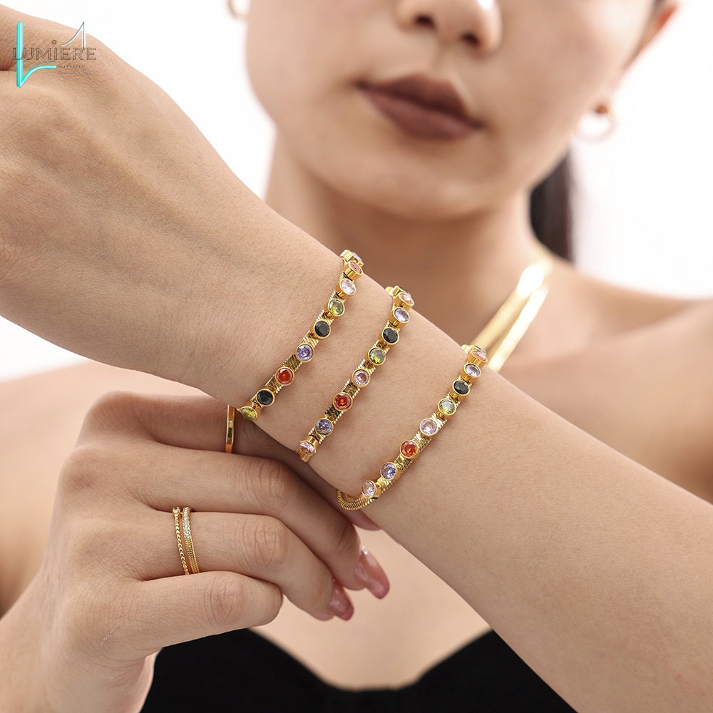 Colorful zircon 18K gold necklace bracelet