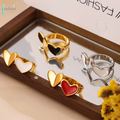 Stainless steel plated 18K genuine gold heart-shaped glazed index finger ring