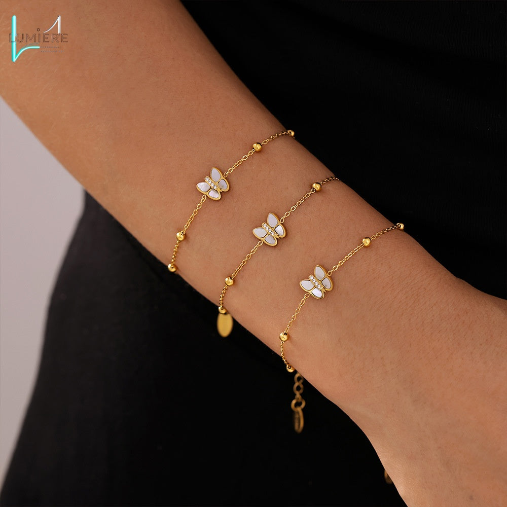Zircon Titanium Steel 18k Gold Butterfly Ball Bracelet
