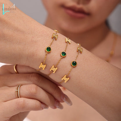 Color PVD electroplated genuine gold stainless steel zircon necklace bracelet set