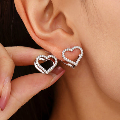 Stainless steel double-sided heart-shaped colored zircon earrings