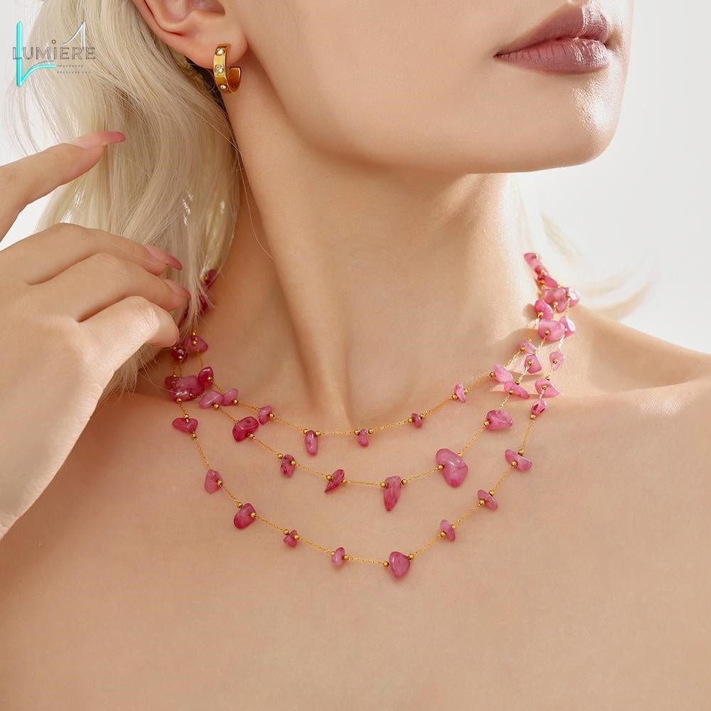 Bohemian style pink natural stone necklace bracelet