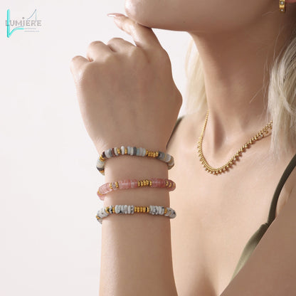 Natural Stone 18K Gold Abacus Bead Bracelet