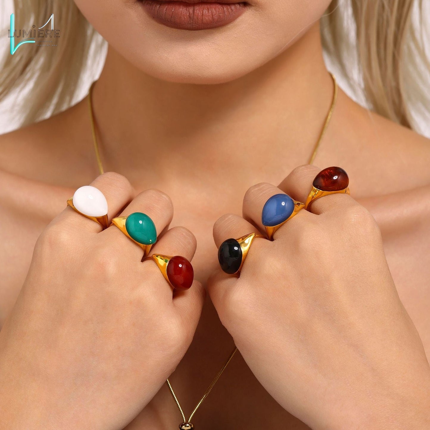 Multi colored droplet resin stainless steel ring