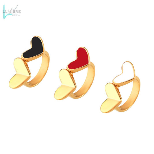 Stainless steel plated 18K genuine gold heart-shaped glazed index finger ring