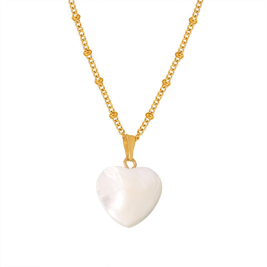 Stainless steel plated 18k gold heart-shaped shell pendant necklace