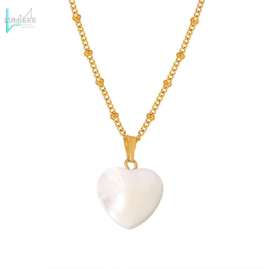 Stainless steel plated 18k gold heart-shaped shell pendant necklace