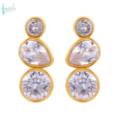 Water droplet inlaid zircon 18K gold earrings