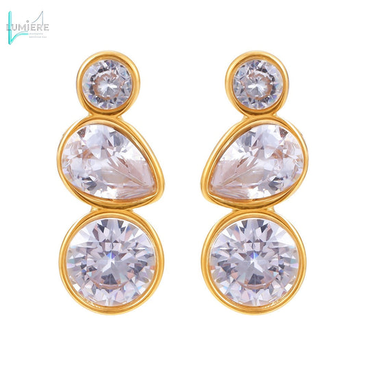 Water droplet inlaid zircon 18K gold earrings