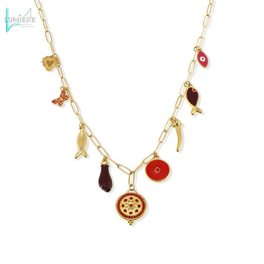 Zircon necklace 18K gold lock chain