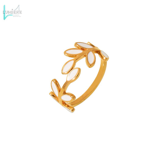 Stainless steel plated 18k gold branch leaf drip oil ring