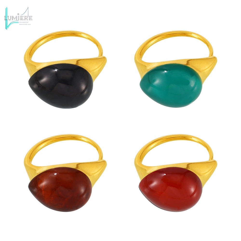 Multi colored droplet resin stainless steel ring