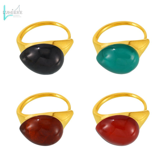 Multi colored droplet resin stainless steel ring