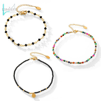 Natural stone titanium steel 18k gold foot chain