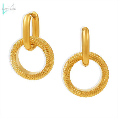 Stainless steel PVD electroplated double ring threaded earrings