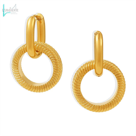 Stainless steel PVD electroplated double ring threaded earrings