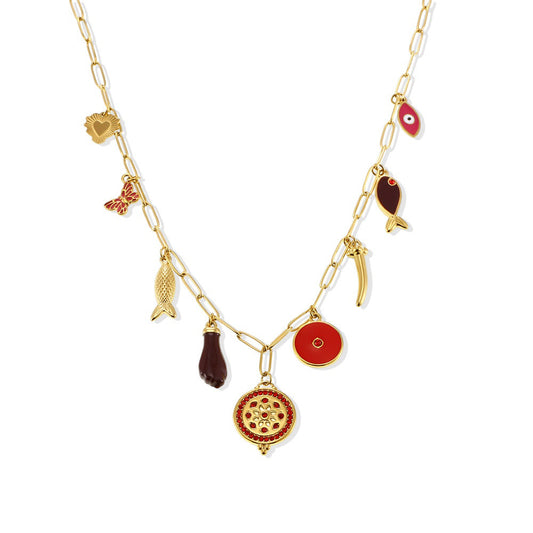 Zircon necklace 18K gold lock chain