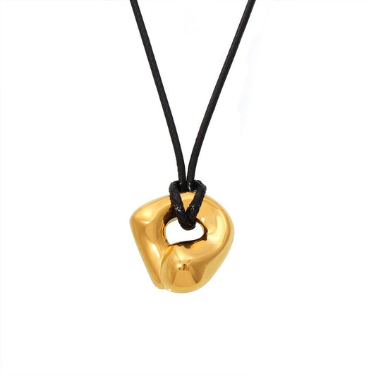 Titanium steel PVD coated 18k genuine gold leather rope adjustable necklace