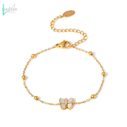 Zircon Titanium Steel 18k Gold Butterfly Ball Bracelet