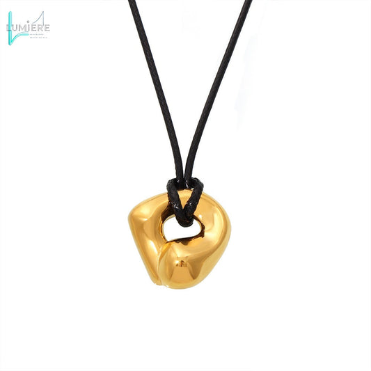 Titanium steel PVD coated 18k genuine gold leather rope adjustable necklace