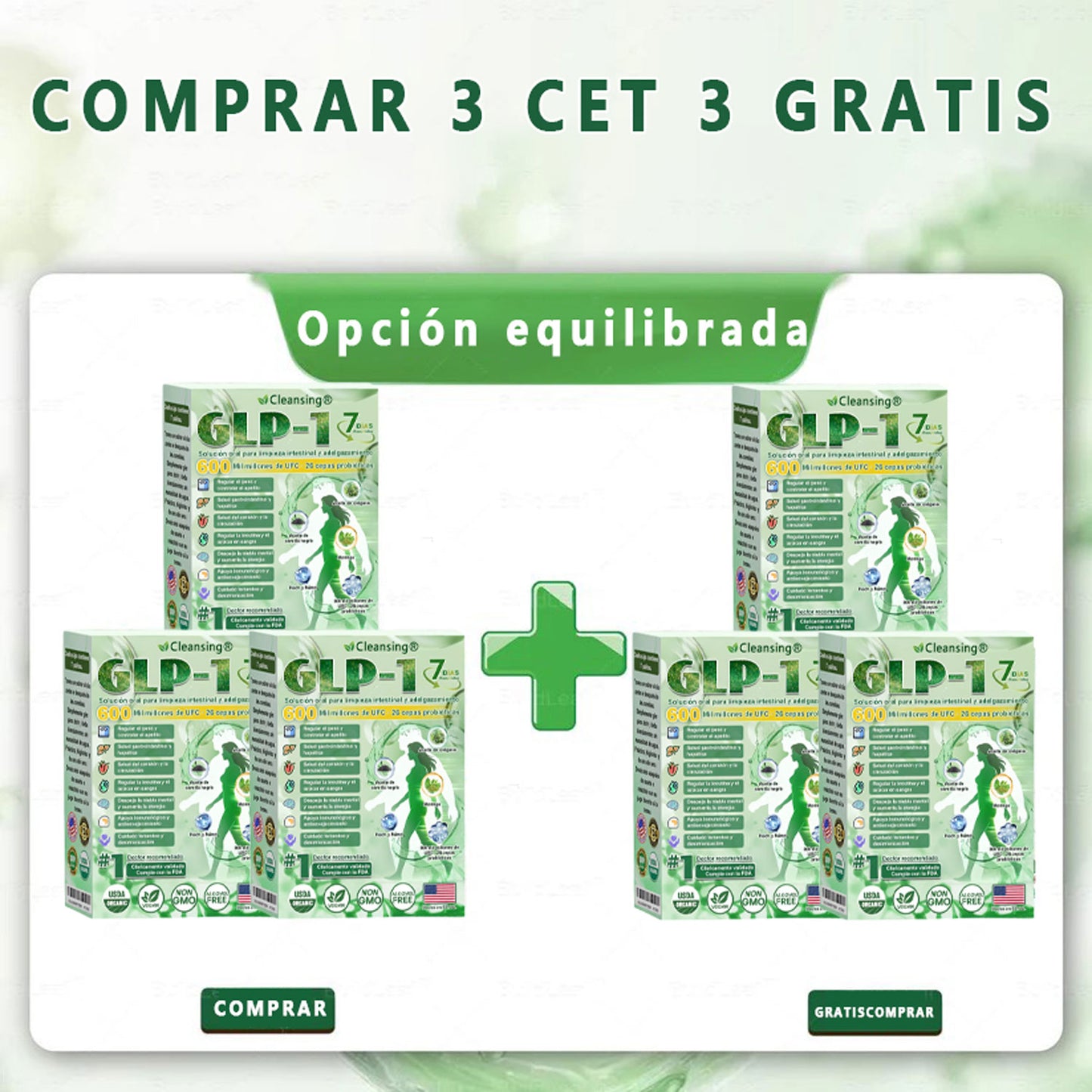 Cleansing® GLP-1 7-Day Intestinal Cleansing and Slimming Oral Liquid contiene 600 mil millones de probióticos vivos para ayudar con el control de peso, la digestión, el aumento de energía y la salud general. Resultados visibles en 7 días.