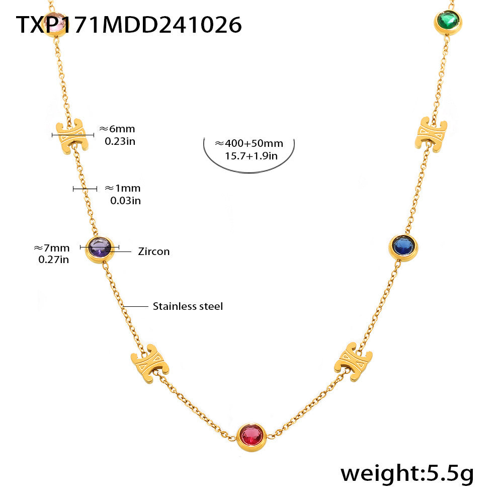 Color PVD electroplated genuine gold stainless steel zircon necklace bracelet set