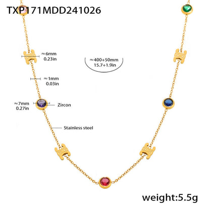 Color PVD electroplated genuine gold stainless steel zircon necklace bracelet set