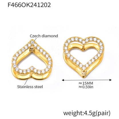 Stainless steel double-sided heart-shaped colored zircon earrings