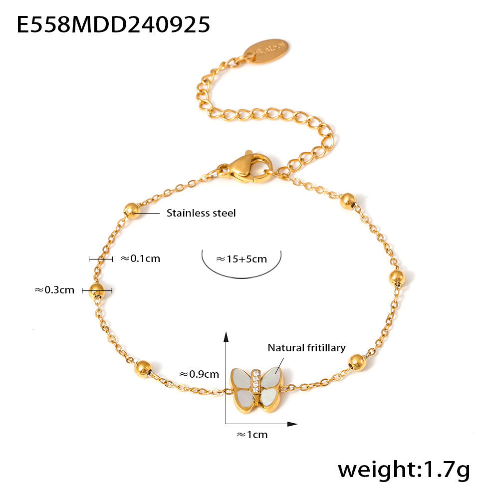 Zircon Titanium Steel 18k Gold Butterfly Ball Bracelet