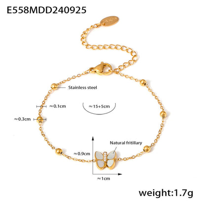 Zircon Titanium Steel 18k Gold Butterfly Ball Bracelet
