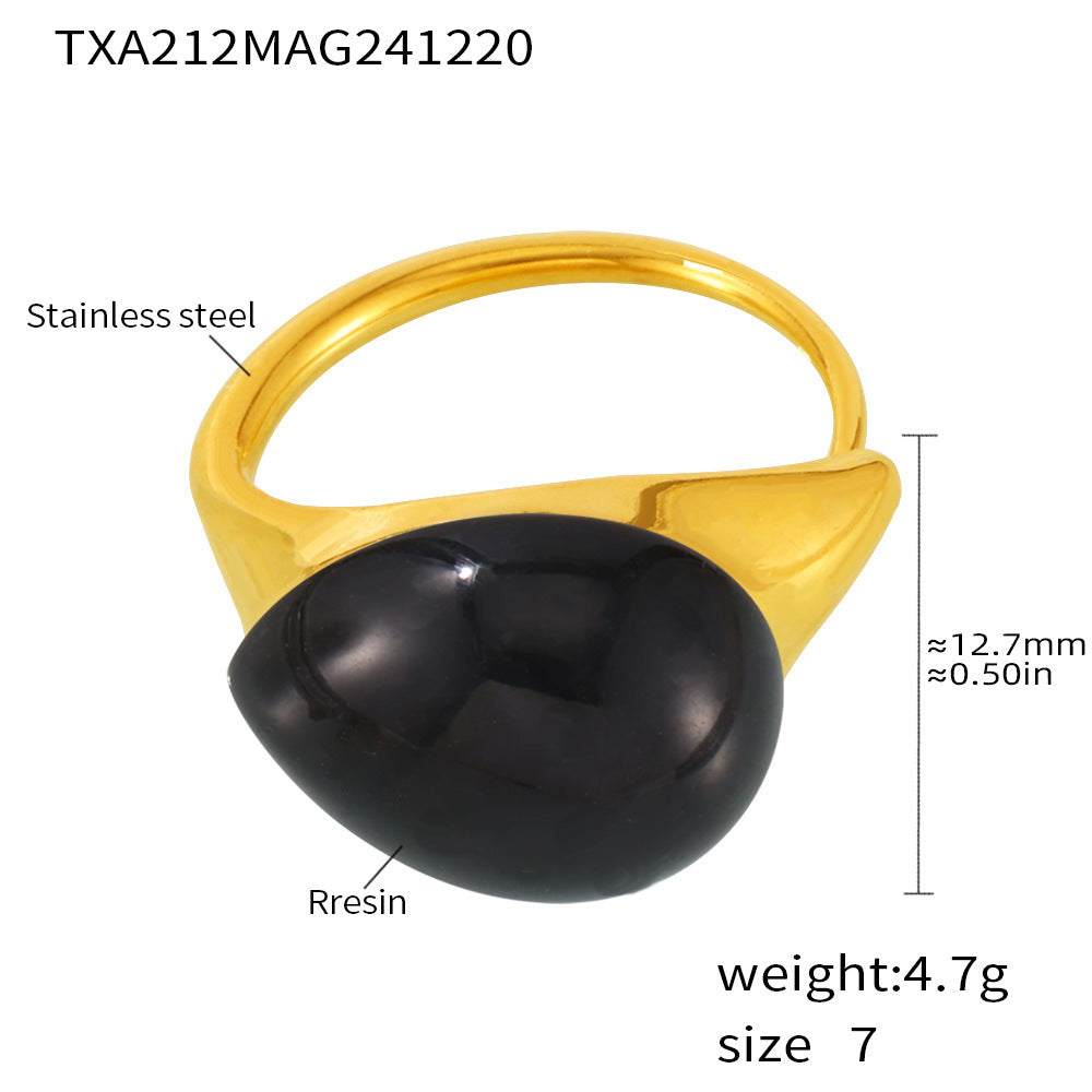 Multi colored droplet resin stainless steel ring