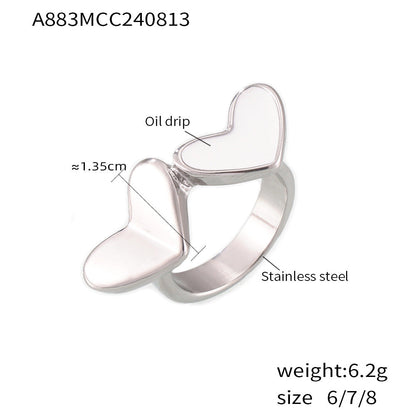 Stainless steel plated 18K genuine gold heart-shaped glazed index finger ring