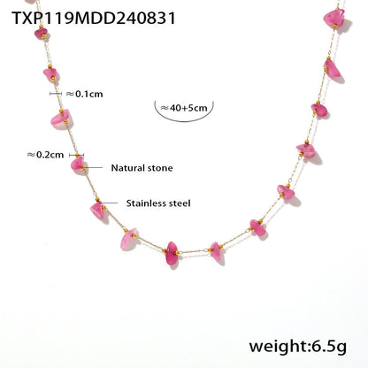 Bohemian style pink natural stone necklace bracelet