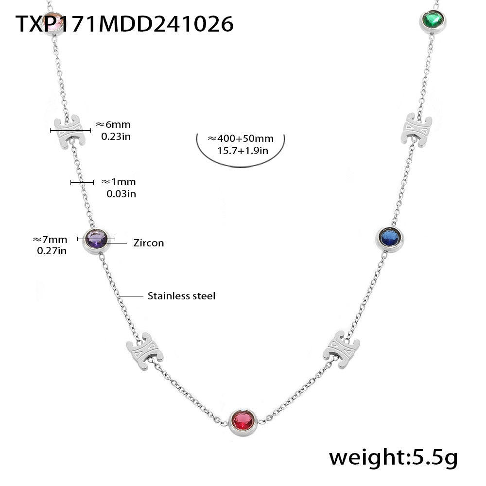 Color PVD electroplated genuine gold stainless steel zircon necklace bracelet set