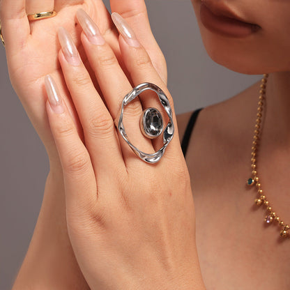 Czech large diamond shaped round ring
