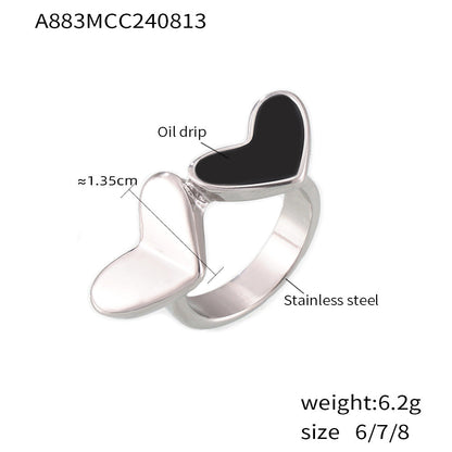 Stainless steel plated 18K genuine gold heart-shaped glazed index finger ring