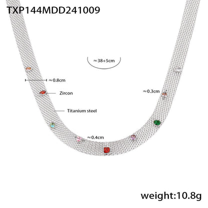 Mesh Chain Ribbon Geometric Colorful Zircon Necklace